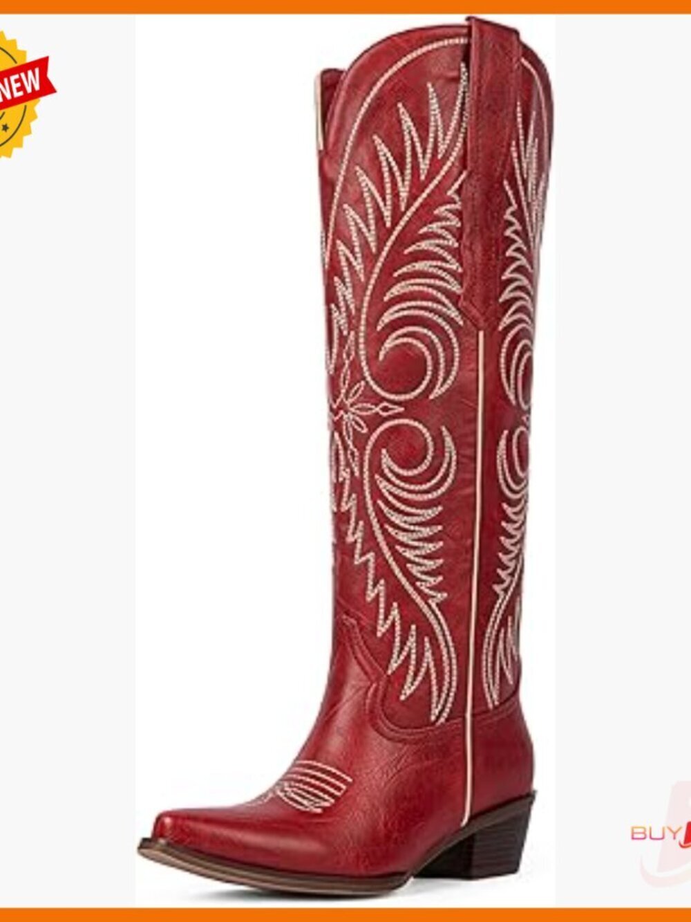 Knee High Western Boots Pointed Toe Chunky Heel Pull On Wide Calf
